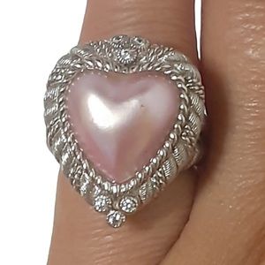 Judith Ripka sterling silver cultured pink mabe pearl cz diamond ring.